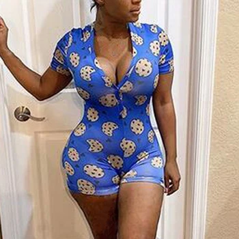 

Pajamas For Women Onesie Summer V Neck Butterfly Print Short Sleeve Jumpsuit Sleepwear Bodysuit Stretch Overalls Lingerie