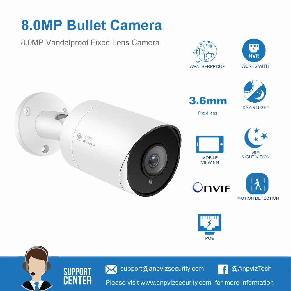 Anpviz 8CH 4K NVR 8MP цилиндрическая PoE Комплект ip-камеры для дома/улицы системы безопасности CCTV комплекты видеонаблюдения NVR