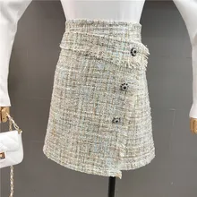 Юбка Ранняя осень новая высокая талия была тонкая твид слово тонкий мешок бедра короткая юбка