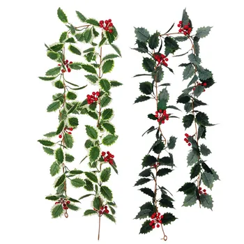 

1.7m Artificial Holly Leaf Vine Christmas Rattan Berry Flower DIY Garland Wreath Home Hanging Ornament for Party Xmas Decor