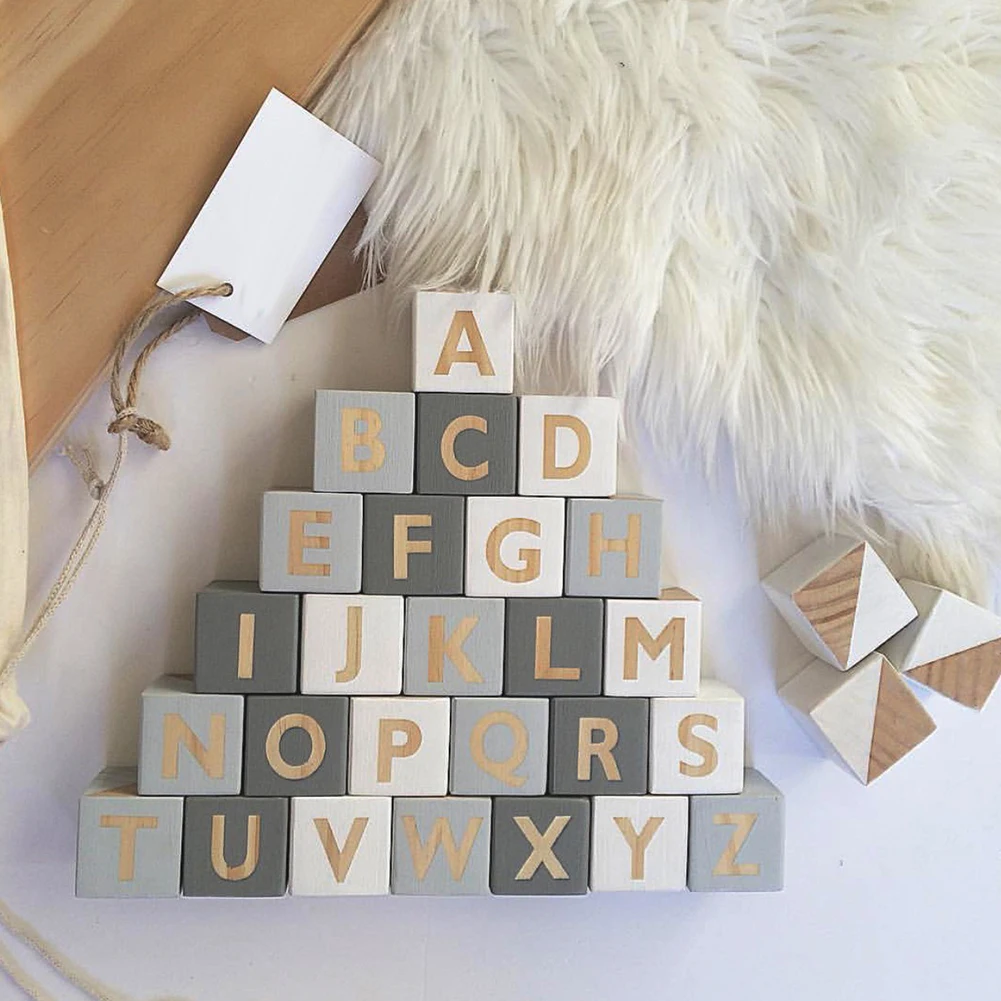  Home Decor Exquisite Wooden 26 English Letters Square Cubes Miniature Figurines Handiwork Baby Teac - 4000317525212