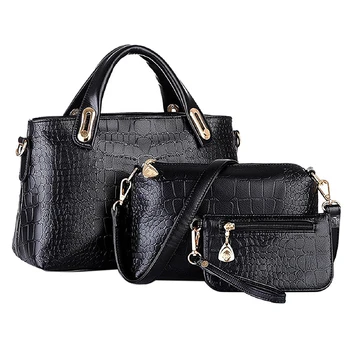 

unique Shoulder bag Crocodile Grain Three-pieces Mother Son Messenger Bag (Black)