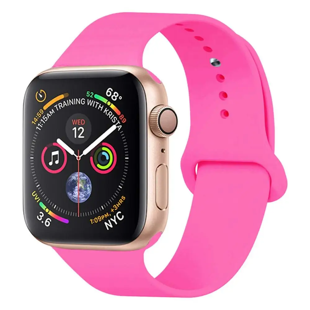 32 Цвета мягкого силикона замена спортивный ремешок для Apple Watch группа 44 мм 40 мм Series4/3/2 /42 мм 1 38 мм наручные браслет ремень - Цвет ремешка: Barbie pink