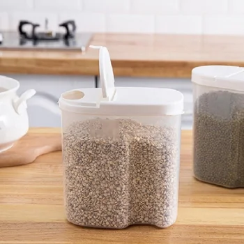

Plastic Storage Bin Airtight Cereal Organizer Container Home Transparent Food Dispenser Storage Box with Pour Spout Kitchen Item