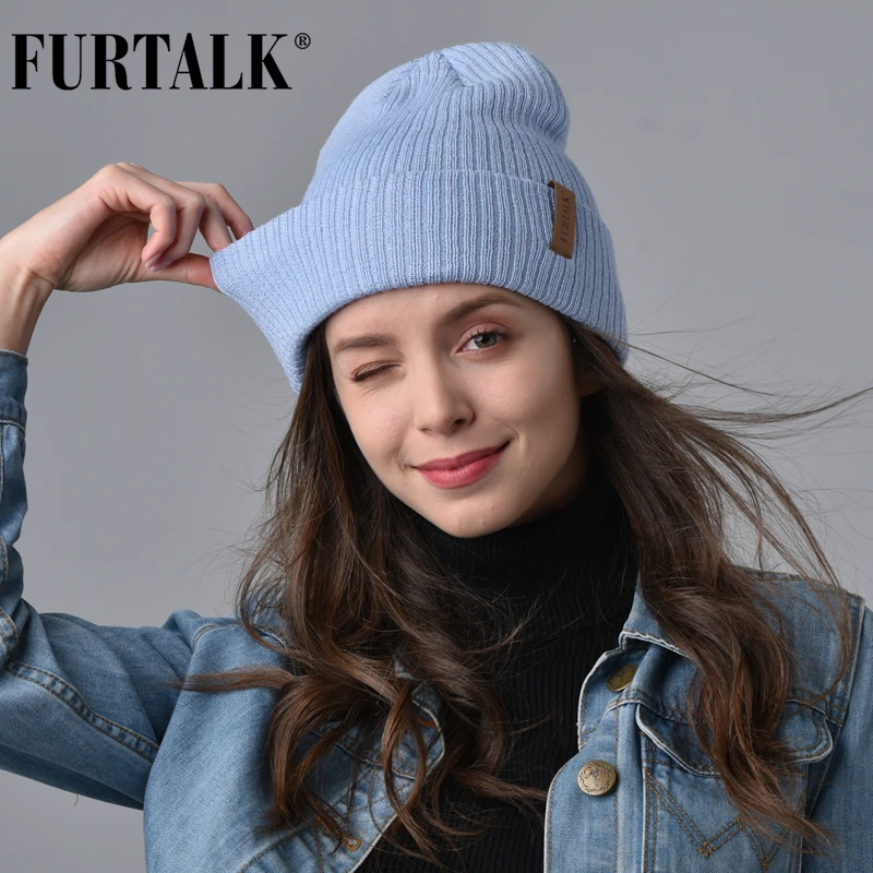 FURTALK шерстяная шапка бини для женщин зима весна вязаный берет шапки чулок девочек