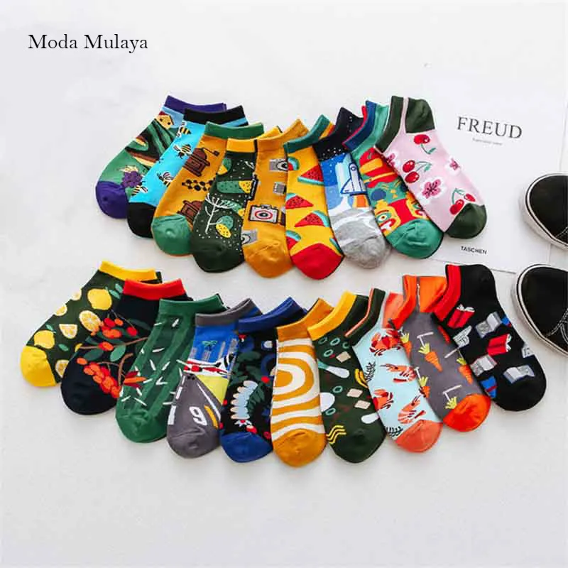 Moda Mulaya Creative Funny Men's Socks Invisible Low Cut Ankle Sock Summer Casual Breathable Short Socks Unisex Coton & Women