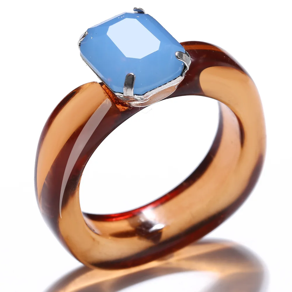 Acrylic Gemstone Ring For Women Shiny Geometric Transparent Ring_voghion.com