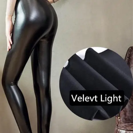 Большие размеры, кружевные сексуальные черные блестящие леггинсы для женщин, высокая талия, искусственная кожа,, женские леггинсы leren, мода, зимние брюки - Цвет: Velevt Light