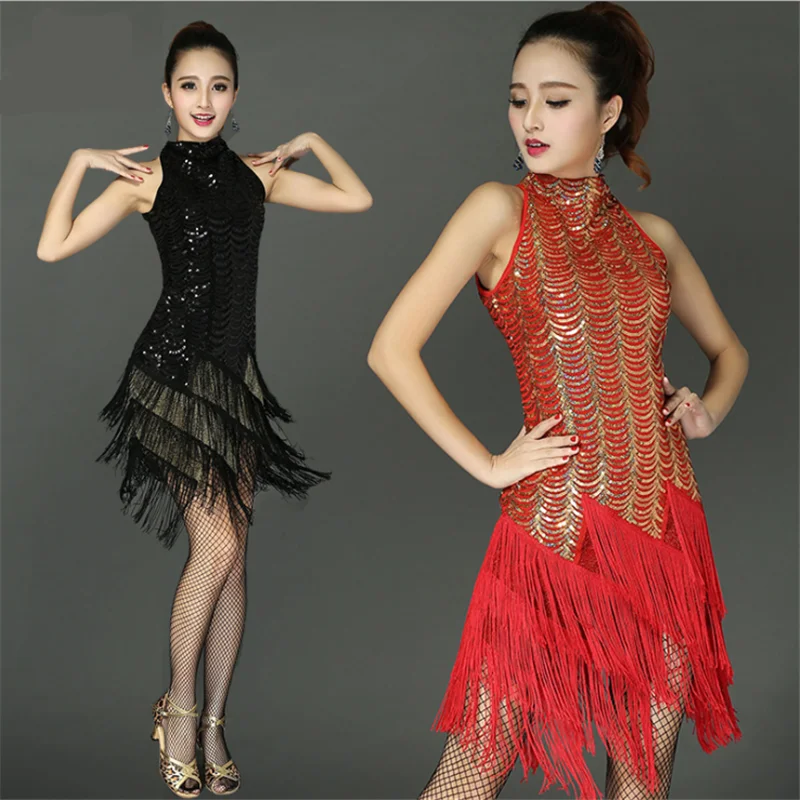 

Платье для латиноамериканских танцев для взрослых/детей, Женская/девочка, танцевальная юбка с бахромой и блестками для самбы/танцевальная одежда для бальной комнаты, Сексуальные клубные платья