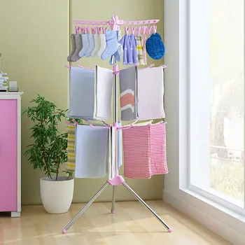

Hanger Drying Rack Shelf Ornament Holder Clothes Device Household Foldable Home Supply Tools Stainless Steel 3 Layer White/Pink