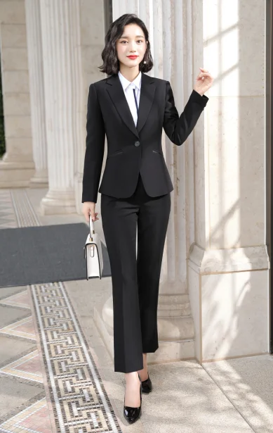 Black coat and pants Профессиональный юбочный костюм для женщин деловой формальный Гари Темперамент Мода осень зима блейзер и юбка офисная Дамская Рабочая одежда - Цвет: Black coat and pants