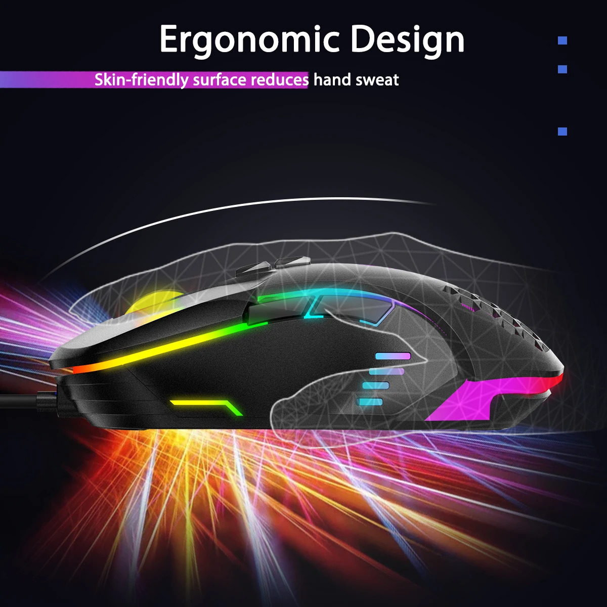 USB Wired Gaming Mouse, 6-Speed DPI Adjustable 6400DPI, 7-Button RGB Light Optical Mouse, Suitable For PC, Laptops, Gamer