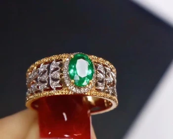 

shilovem 925 sterling silver real Natural Emerald Rings fine Jewelry Customizable women open new wholesale 4*6mm jcj0406296agml