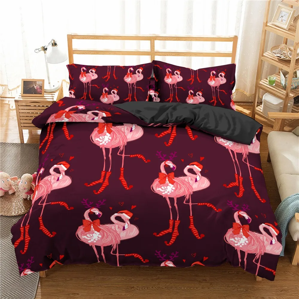 ZEIMON 3d Printed Merry Christmas Home Textiles Bedding Set Pink Flamingo Pattern Duvet Cover With Pillwocase 2/3pc Bedclothes