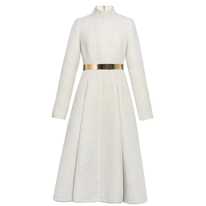 Autumn and Winter OL White woolen dress a-line