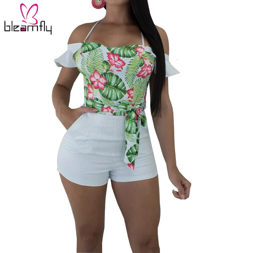 Женский Короткий комбинезон с цветочным принтом комбинезоны глубоким вырезом и
