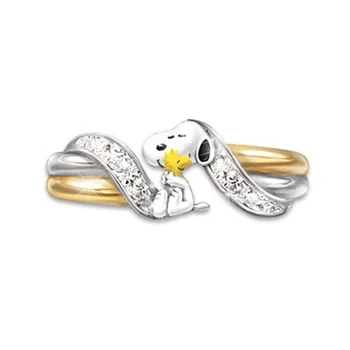 

Unique Style Female Snoopy Cute Ring Fashion Yellow Gold Wedding Rings Promise Engagement Rings For Women