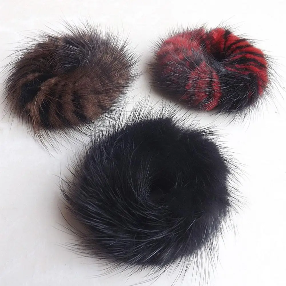 

Fashion Women Soft Mink Hair Scrunchie Rope Ponytail Tail Stripe Wrist Band