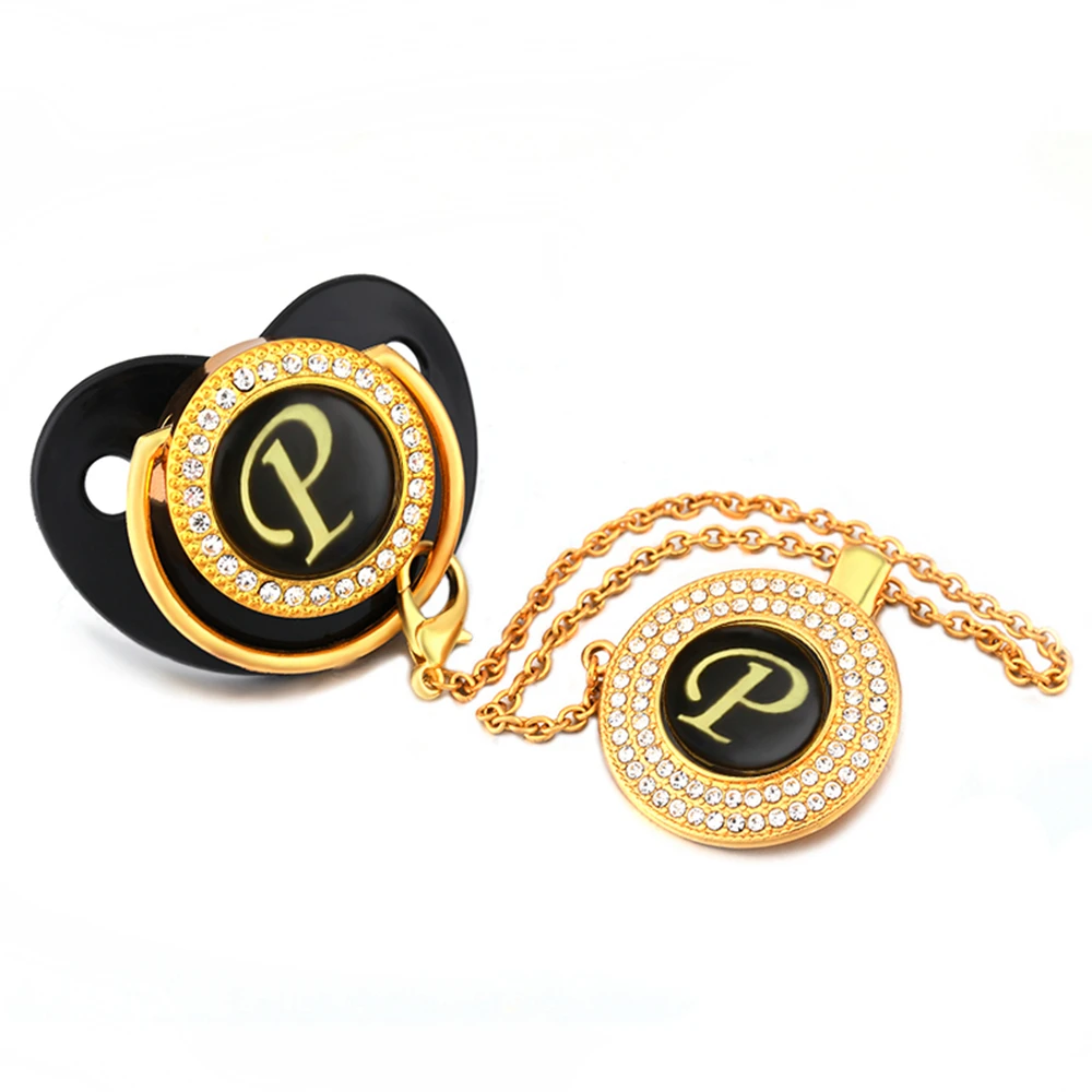 

Name Initial Letter P Bling Pacifier With Clip Luxury Rhinestone Sparkling Pacifier Holder BPA free Dummy Soother