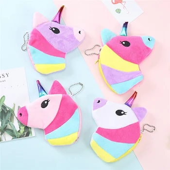 

1 PC Corduroy Unicorn Coin Purse Women Cartoon Credit ID Card Holder Case Girl Kids Zipper Pouch Handbag Earphone Organizer Bag
