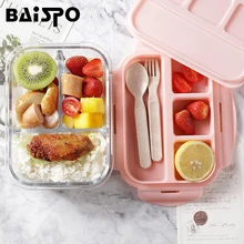 Baispo Ланч-бокс для детей стеклянный микроволновый Bento box контейнер для еды и отсек для хранения школы герметичный кухонный с подогревом