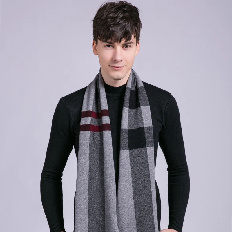 Wool Scarves For Men Grey Plaid Winter Scarves Cashmere Echarpe Homme
