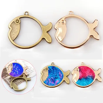 

Vintage Big Fish Antique Metal Hollow Frame Glue Blank Connector Charms Pendant DIY Jewelry Findings Accessories