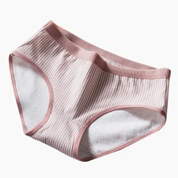 

New Soft Striped Girl Cute Mid-rise Waist Briefs Large Size Cotton Briefs