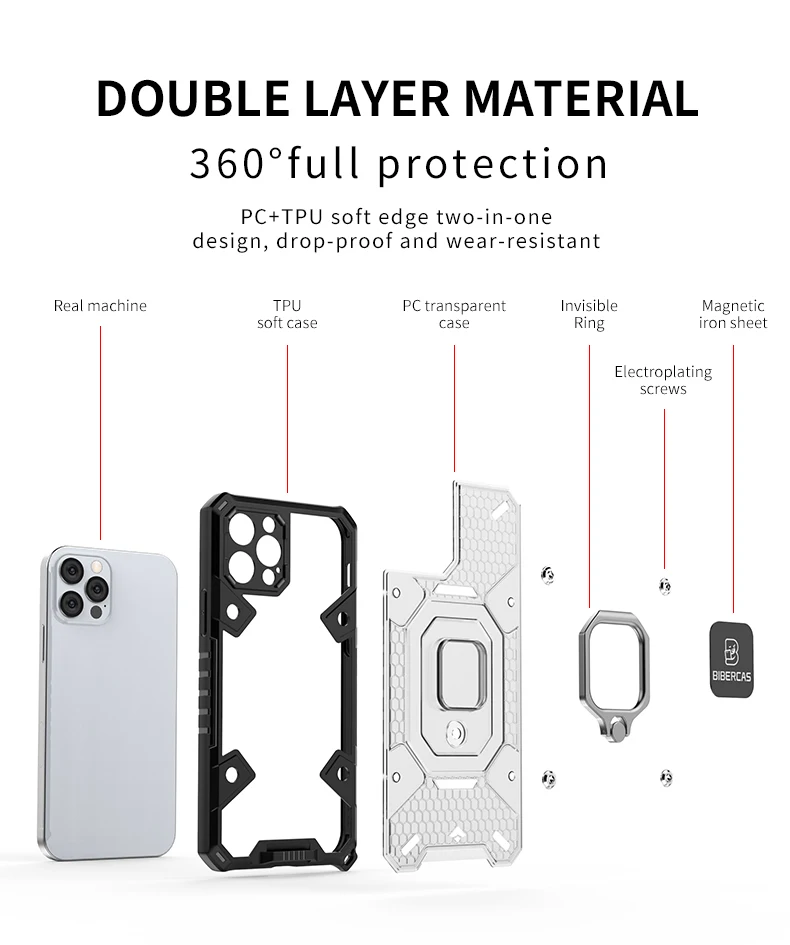 Armor With Ring Holder Cover For iPhone 13 12 Pro Max 11 Mini XR X XS Case Silicone Luxury Shockproof Phone Case Coque Fundas iphone xr clear case