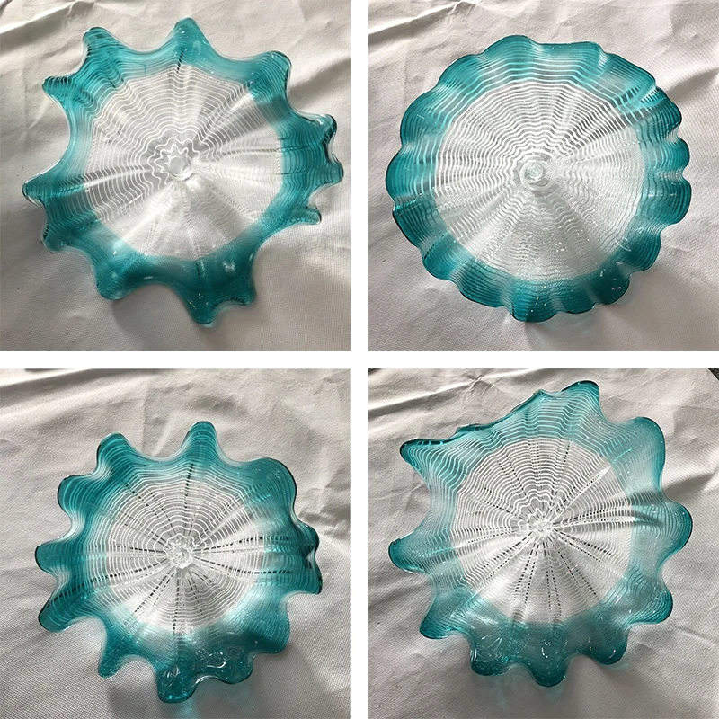Blue Murano Glass Flower Wave Wall Art Hanging Plates Indoor Wall Decor Plates for Home Hotel Cafe