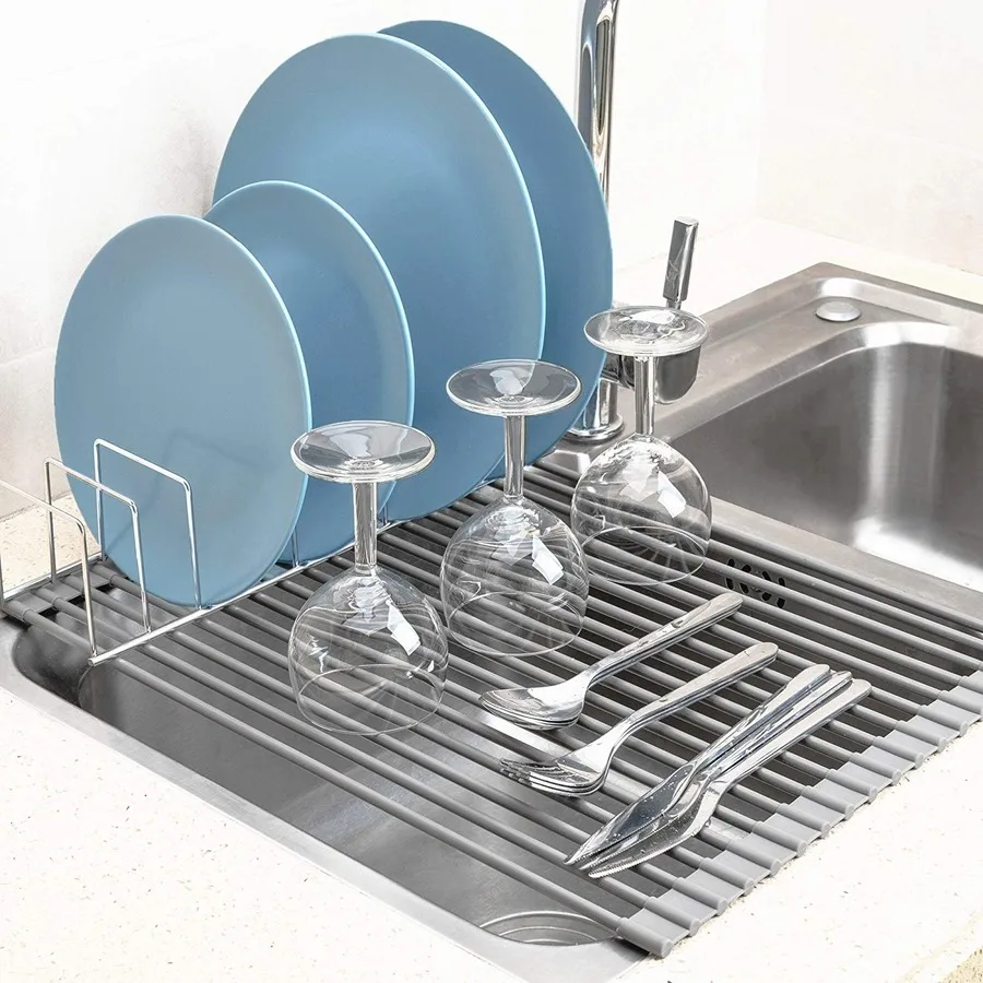 

Silicon Coated Kitchen Sink Drain Filter Rack Stainless Steel Kitchen Appliances Warm Gray Heat Resistant Mat Sink Dish Rack