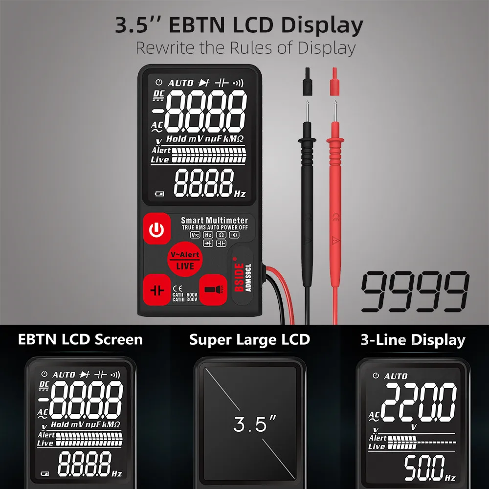 ADMS9CL ультра-Портативный Цифровой мультиметр 3,5» ЖК-дисплей Экран 3 линии переменного тока DC бесконтактная проверка напряжения переменного Напряжение Сопротивление Частота постоянной ёмкости, универсальный конденсатор Ом Гц Тесты