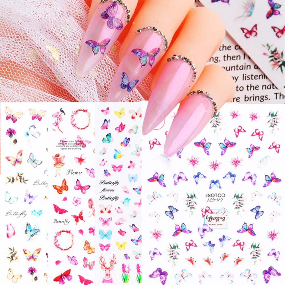 

3D Nail Art Stickers Adhesive Sliders Colorful Blue Flowers Nail Transfer Decals Foils Decorations