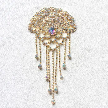 

2PCS Brilliant Crystal Tassels Applique For Garment Decoration Rhinestone Trims For Bridal Wedding Accessory