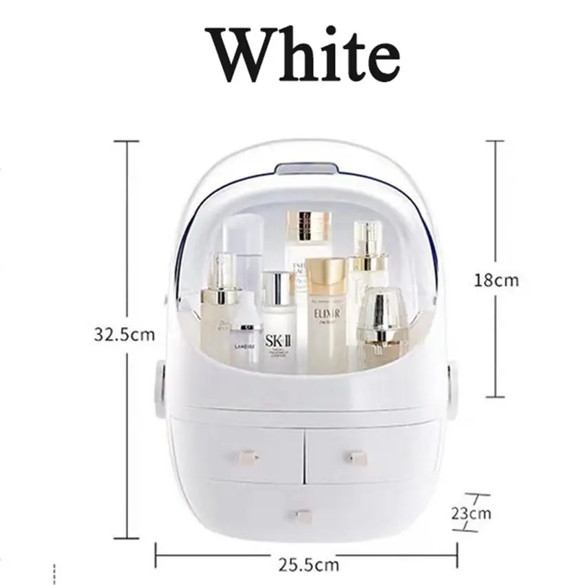 Прозрачный раскладной 3 ящика туалетный столик округлый макияж держатель коробка для хранения помады органайзер для косметики украшений - Цвет: White