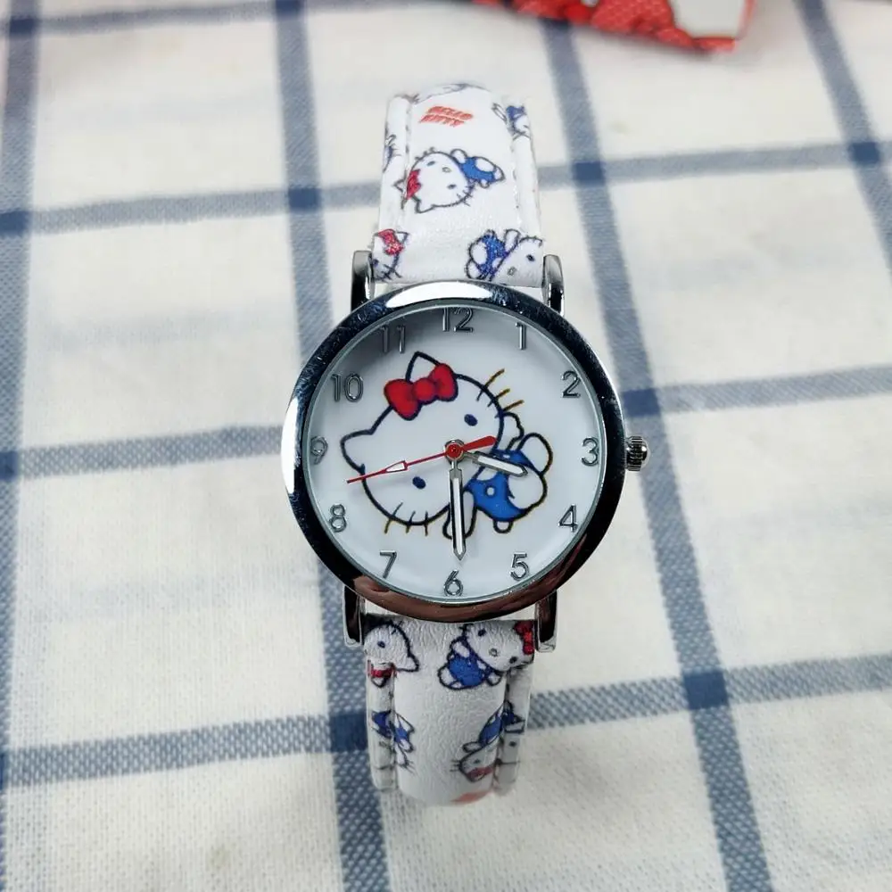 

KT Small White girl watch kid Watch High Quality leather Printed strap Quartz Watch Children K T accessories Boys Wristwatch