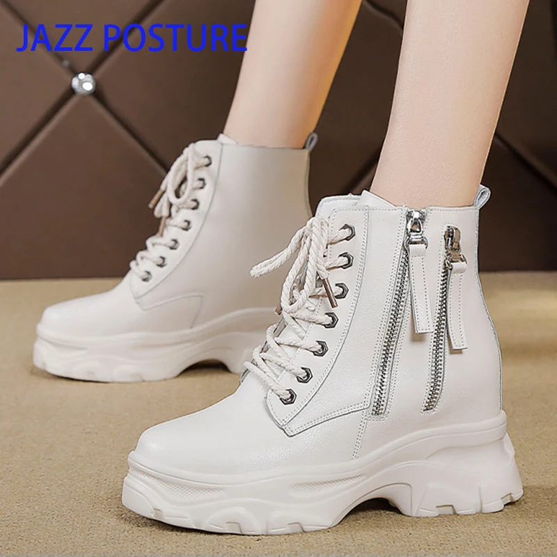 

2020 Autumn Spring Platform Ankle Boots Women 8cm Thick Heel Platform Boots Ladies Worker Boots white Double zipper shoes z235