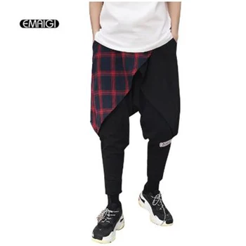 

Men High Street Fashion Hip Hop Harem Pant Plaid Splice Casua Trouser Male Jogger Sweatpants