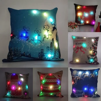 

Hot Led Lights Decorative Christmas Linen Seat Cushion Cover Home Decor Pillowcase Romantic Atmosphere To Celebrate The Festival