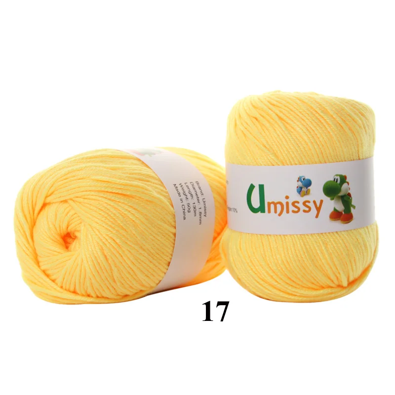 17 Light Yellow 10pc Пряжа для вязания шарф Мягкий Шелк Волокна Кашемира Шерстяной Пряжи Для Детей Экологичный Окрашенные Детские Пряжа Для Вязания 60 Цветов 10 Шаров 500 г/лот - Цвет: 17 Light Yellow 10pc