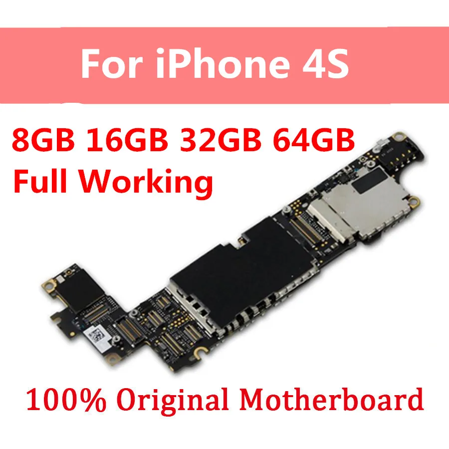 Бесплатный iCloud для iphone 4s материнская плата разблокированная логика Baord для iphone 4s оригинальная материнская плата 8 ГБ 16 ГБ 32 ГБ с полным чипом