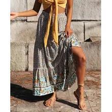 Юбка облегающая одежда Новая женская плиссированная юбка с принтом Женская Длинная пляжная юбка миди с эластичной талией