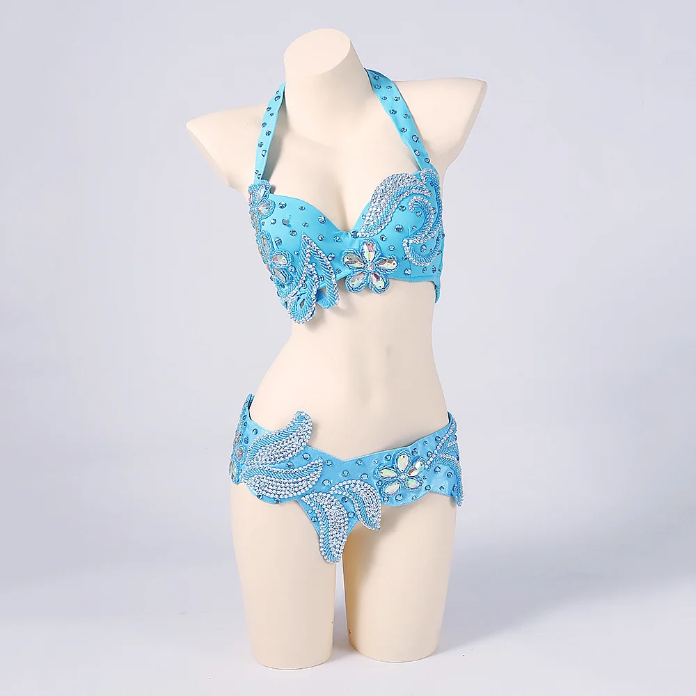 

Женский костюм для танца живота, комплект из 2 предметов, бюстгальтер и пояс с блестками для восточных танцев, для танца живота