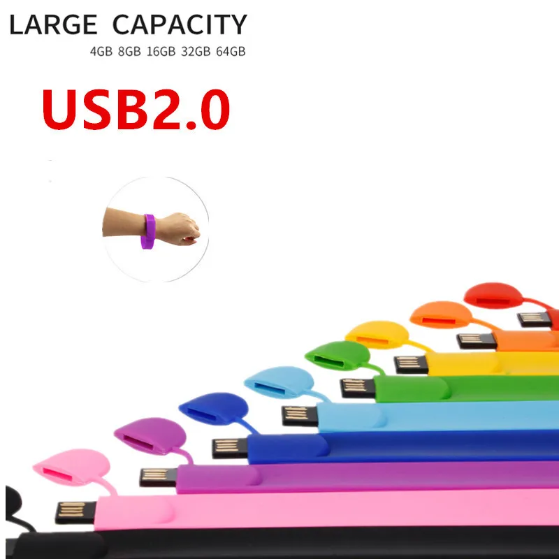 Карта памяти 32 Гб Usb флеш-накопитель 128 ГБ силиконовый браслет Usb 2,0 4 ГБ 8 ГБ флеш-накопитель 16 Гб 64 Гб портативный u-диск