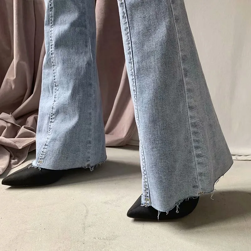 Autumn and winter new European and American style high waist stretch horn jeans women, Slim long legs solid color jeans women Autumn and winter new European and American style high waist stretch horn jeans women, Slim long legs solid color jeans women