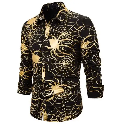 Новинка, мужская рубашка с цветами, размеры s, m, l, xl, XXL, модная повседневная мужская рубашка, черные, красные футболки золотого цвета - Цвет: Золотой