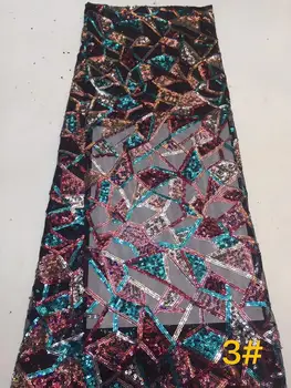 

2019 Latest African Net Lace Fabric, High Quality Sequins Nigerian Wedding Lace Fabrics 5Yards Sequins French Tulle lace