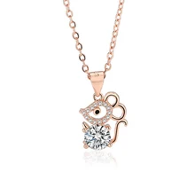 Hot Sale 925 Sterling Silver Necklace For Women Jewelry Trendy Mouse Rose Gold Zircon Pendant Necklace Female New Year Gift