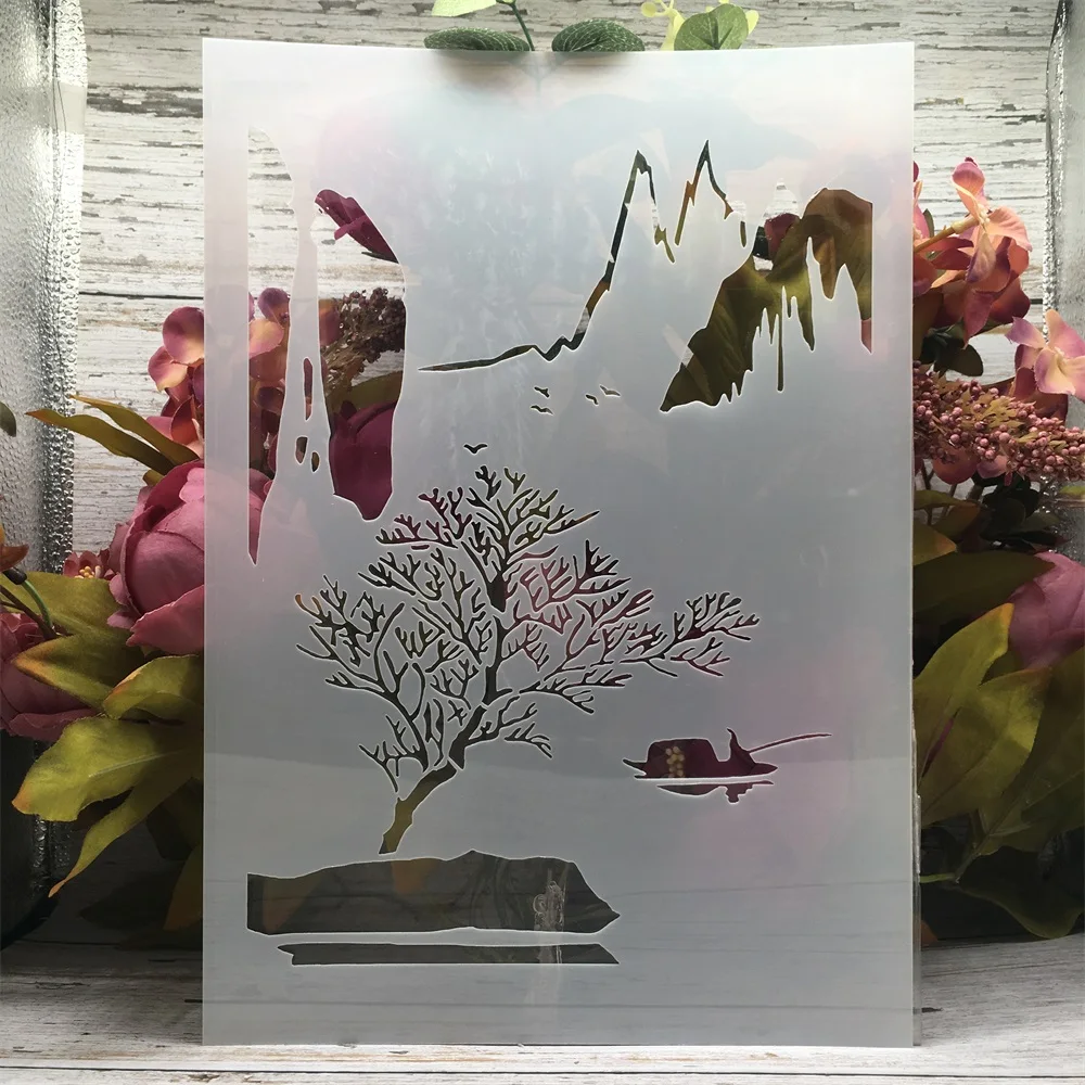 

A4 29cm Chinese River Mountain Fisherman DIY Layering Stencils Painting Scrapbook Coloring Embossing Album Decorative Template