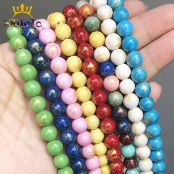 

Natural Stone Colorful Gold Jades Beads Round Loose Spacer Bead For Jewelry Making DIY Bracelet Accessories 15'' 4/6/8/10/12mm